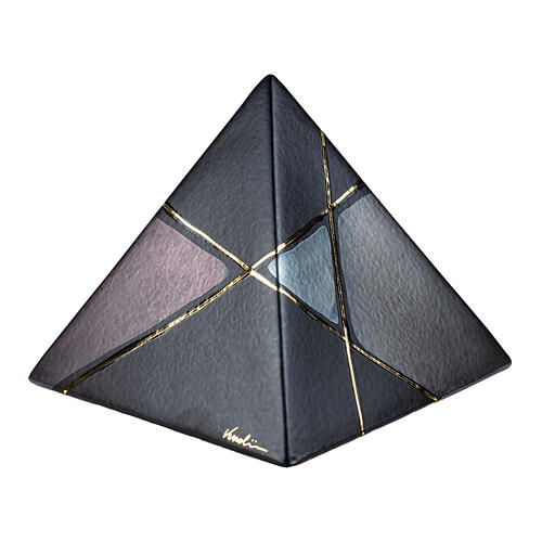 Matte black pyramid urn with geometric purple and blue design, 9.8x10.2x10.2 in, 5L 1