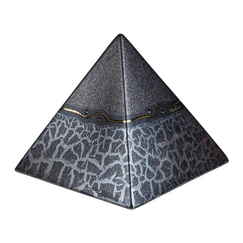 Urne in Pyramidenform, Schwarz matt mit goldener Linie, Marmoreffekt, Keramik – 25x26x26 cm, 5 Liter 1