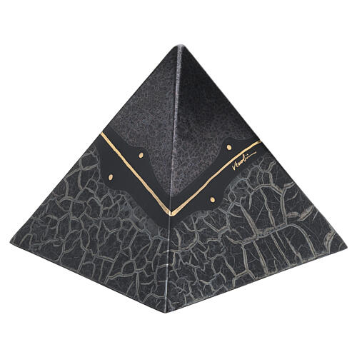 Black pyramidal urn with gold line, marble effect, 9.8x10.2x10.2 in, 5L 2