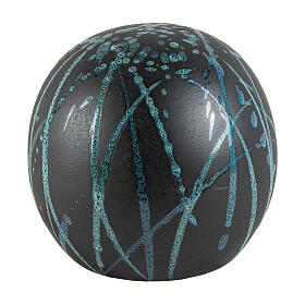 Urne in Kugelform, Schwarz mit azurblauen Glitzerakzenten, Keramik – Ø 25 cm, 7 Liter