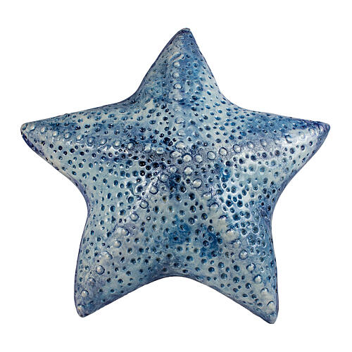 Urne in Seesternform, Blau mit feinen Punktakzenten, Keramik – 39x39x15 cm, 5 Liter 1