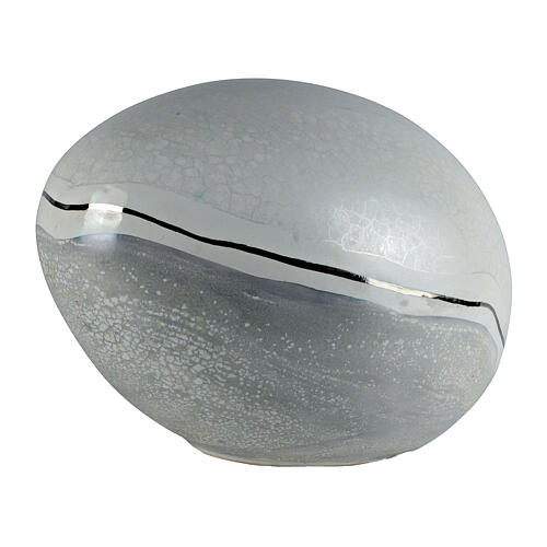 Urne in Ei-Form, Grau-Perlmutt mit goldfarbener Linie, Keramik – 35x25x25 cm, 9 Liter 1