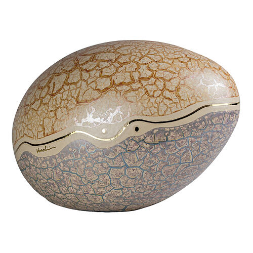 Beige, blue, and lilac egg-shaped urn with gold detail, marble effect, 10x14x11 in, 9L 1