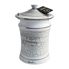 White cylindrical urn with marble band, 20x30 5lt