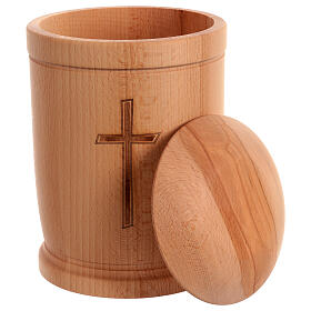 Urne, mit Kreuz, Buchenholz, ökologisch – 28,5x19,5 cm, 5 Liter