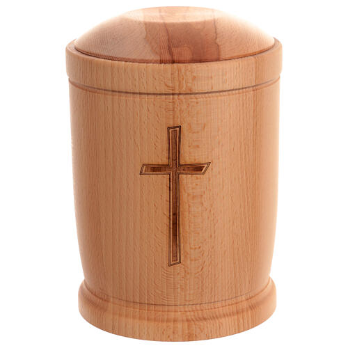 Urne, mit Kreuz, Buchenholz, ökologisch – 28,5x19,5 cm, 5 Liter 1