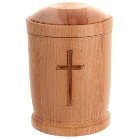 Sustainable Cremation Urn with cross in Beech Wood