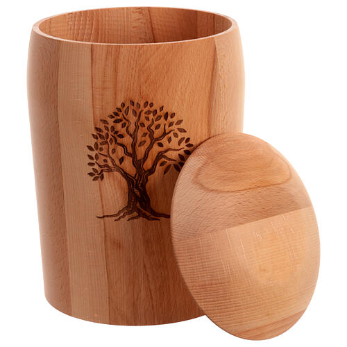 Urna na prochy z drewna bukowego, ekologiczna, z grawerowanym drzewem życia 2