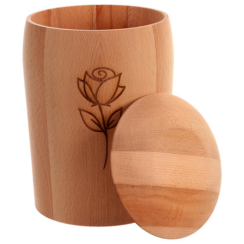 Eco-friendly beech wood cremation urn with rose engraving 2