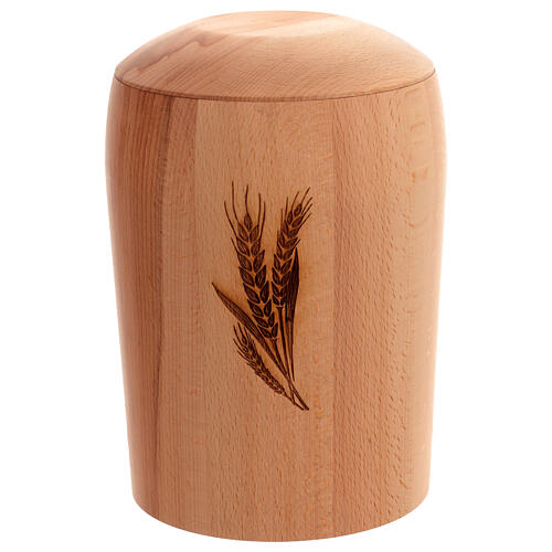 Urna cineraria incisione spighe di grano legno faggio ecologico 1