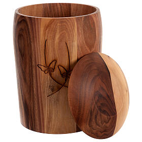 Eco-friendly light and dark walnut wood cremation urn with butterfly engraving
