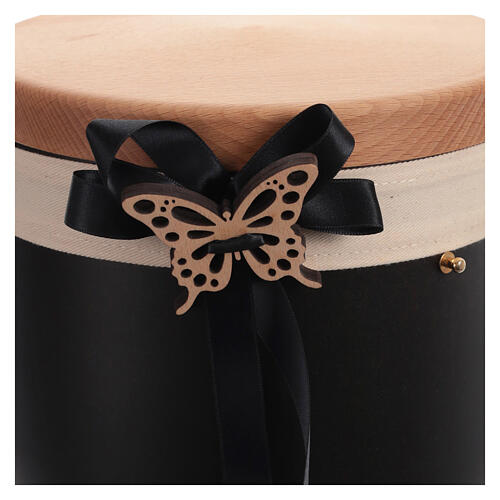 Metal Cremation Urn with Wooden Lid Black Bow Butterfly 3