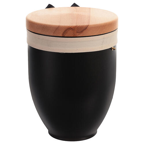Urna cineraria metallo e coperchio legno fiocco nero cuori 6