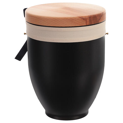 Urne funéraire métal couvercle bois arbre de vie ruban noir 6