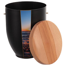 Urne, Metall mit Holzdeckel, Motiv Strand und Meer – 25x18 cm