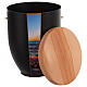 Cremation urn with seaside detail, metal with wood lid s2