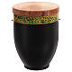 Metal cremation urn with sunflowers and wooden lid s1