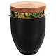Cremation urn with forest detail, metal and wood lid s1