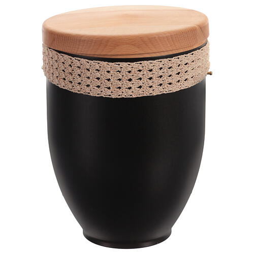 Metal funerary urn with wood lid and crochet details with orchid 4