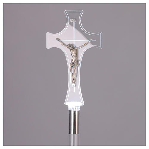 Funeral set with plexiglass cross and LED lighting candlesticks 4