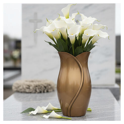 Grabvase, Blütenform – 30 × 15 cm, Metalllegierung in Bronzeoptik 2