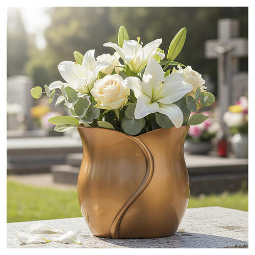 Jarrón para flores cementerio flor bronceada 18x20x12 cm 2