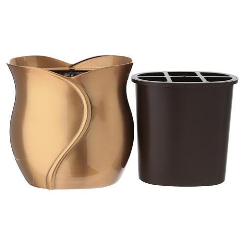 Vase à fleurs funéraire effet bronze en forme de tulipe 18x20x12 cm 5