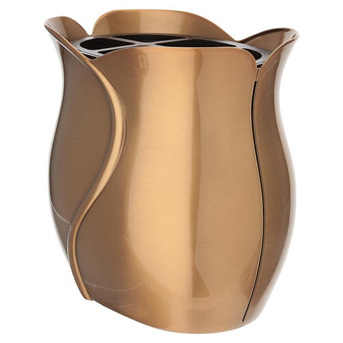 Vaso porta‑flores para cemitério bronzeado forma tulipa 18x20x12 cm 3