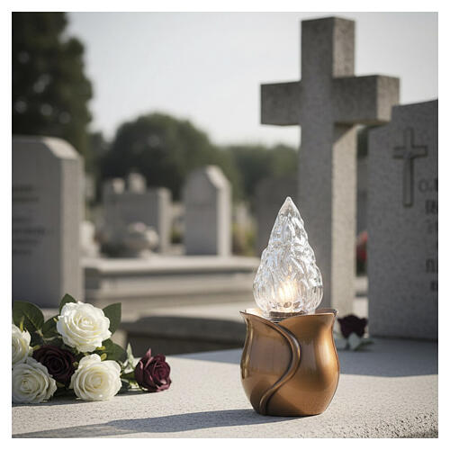 Lámpara portavela cementerio bronce forma de flor 20x10 cm 2