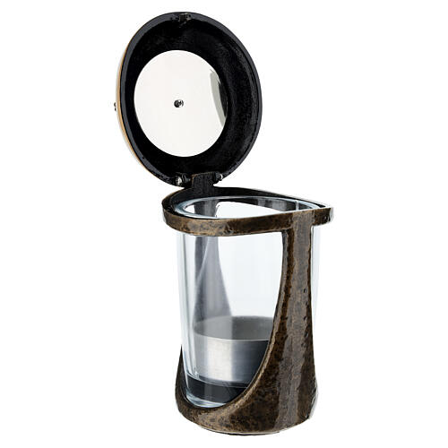 Grablampe mit Ährenmotiv – für Votivkerzen Ø 8 cm, Metall in Bronzeoptik 5
