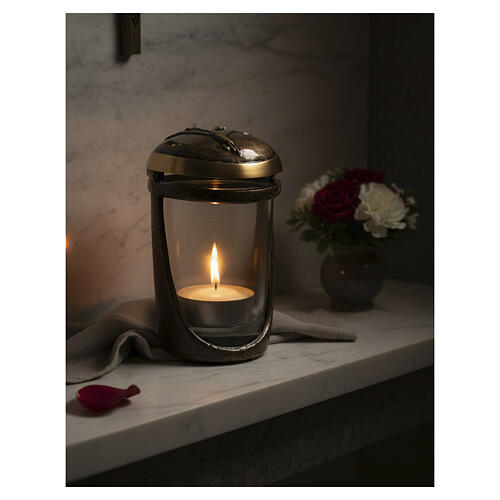 Bronze candle holder lamp with spike, 3-inch diameter glass cup 2