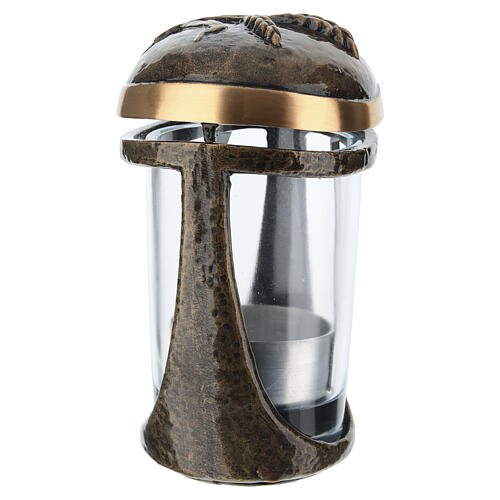 Lámpara portavela bronce espigas con vaso para velas 8 cm diám 6