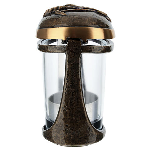 Lâmpada porta-vela de bronze com espigas e copo para velas votivas 8 cm de diâmetro 4