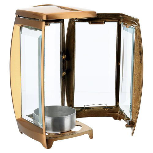 Grablampe für Votivkerzen Ø 6,5 cm – quadratische Form, Metall in Bronzeoptik 4