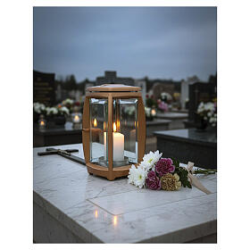 Lámpara de cementerio bronceada para velas de 6,5 cm cuadrada
