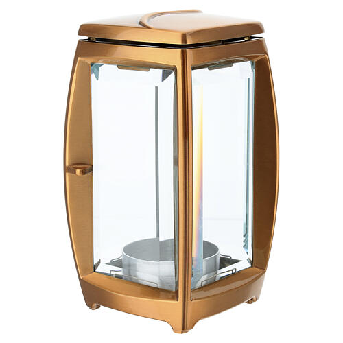 Lámpara de cementerio bronceada para velas de 6,5 cm cuadrada 1