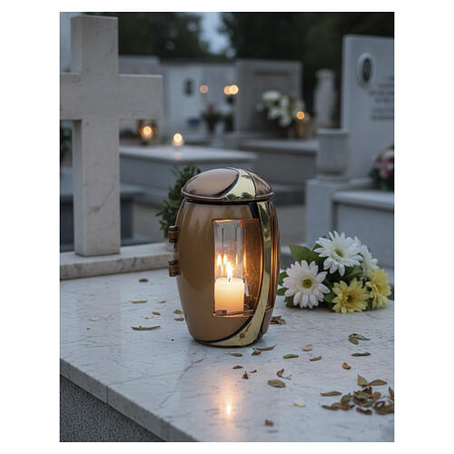 Bronze and Bicolor Cemetery Votive Candle Lantern with a 6 cm Diameter 2