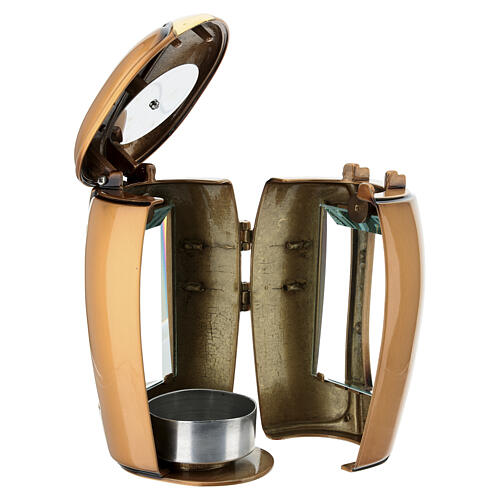 Bronze and Bicolor Cemetery Votive Candle Lantern with a 6 cm Diameter 7