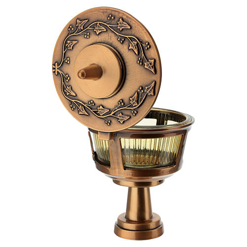 Lâmpada para vela em bronze com decorações de hera e copo de vidro d. máx. 6 cm 4