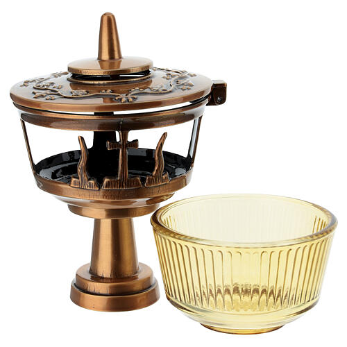 Bronzed Candle Holder Lamp with Ivy Decor Glass Cup, D.max 3 cm 7