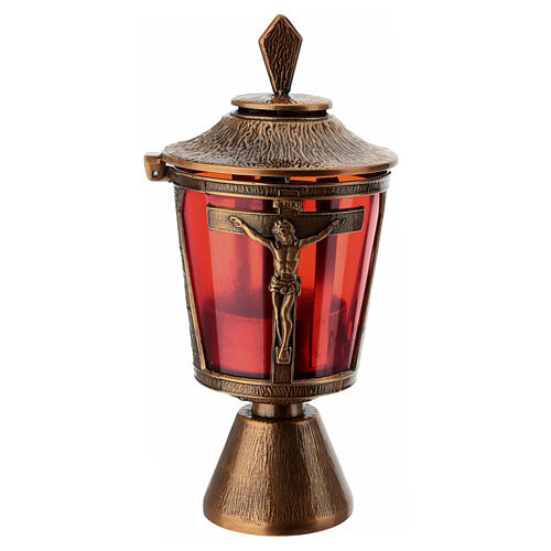 Bronze-finish candle holder lamp, Crucifixion with 3-inch glass 5