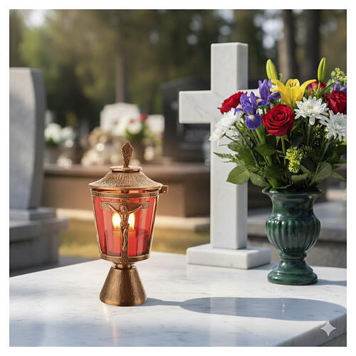 Lâmpada porta-círio bronzeada Crucifixão com copo diâm. 7,5 cm 2
