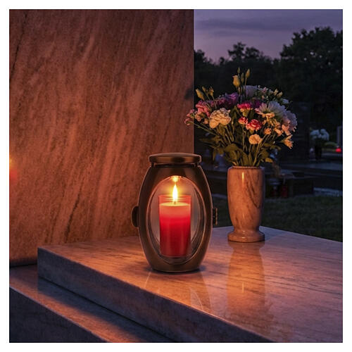 Lampe funéraire pour bougies de 8 cm de diamètre, finition bronze 2