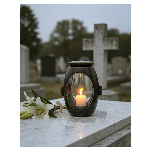 Cemetery lamp for votive candles of 2.5-inch diameter, black enamelled bronze 2
