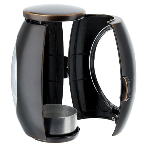 Cemetery lamp for votive candles of 2.5-inch diameter, black enamelled bronze 5