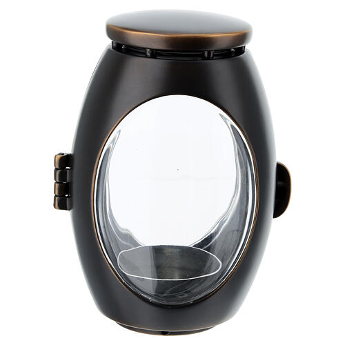 Cemetery lamp for votive candles of 2.5-inch diameter, black enamelled bronze 6