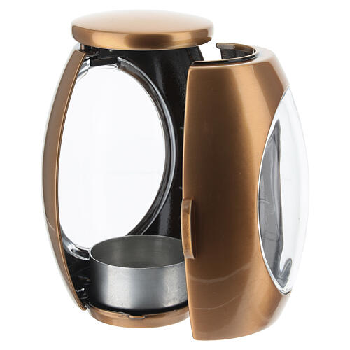 Grablampe oval mit Sichtfenster – für Votivkerzen Ø 6 cm, Messing in Bronzeoptik 4