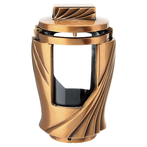 Grablampe mit Draperie-Dekor – für Votivkerzen Ø 6,5 cm, Metall in Bronzeoptik 5