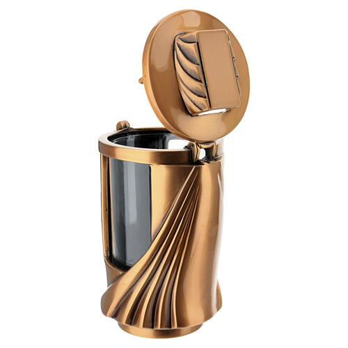 Grablampe mit Draperie-Dekor – für Votivkerzen Ø 6,5 cm, Metall in Bronzeoptik 6