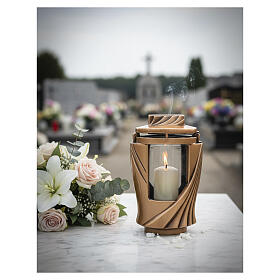 Lampe funéraire en bronze effet drapé pour bougies 6,5 cm de diamètre